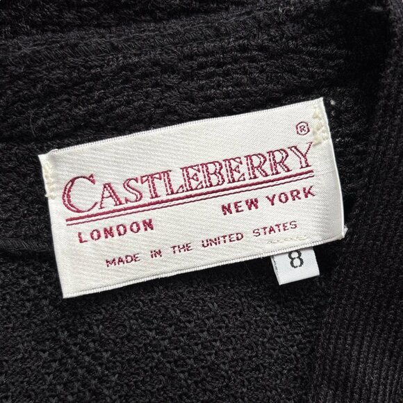 Vtg Castleberry Knit Open Front Cardigan Sweater Jacket Black Gold Trim Size 8 - Picture 8 of 10
